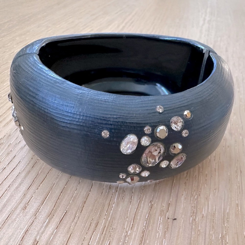 Alexis Bittar Wide Bangle Black Lucite with Crystals